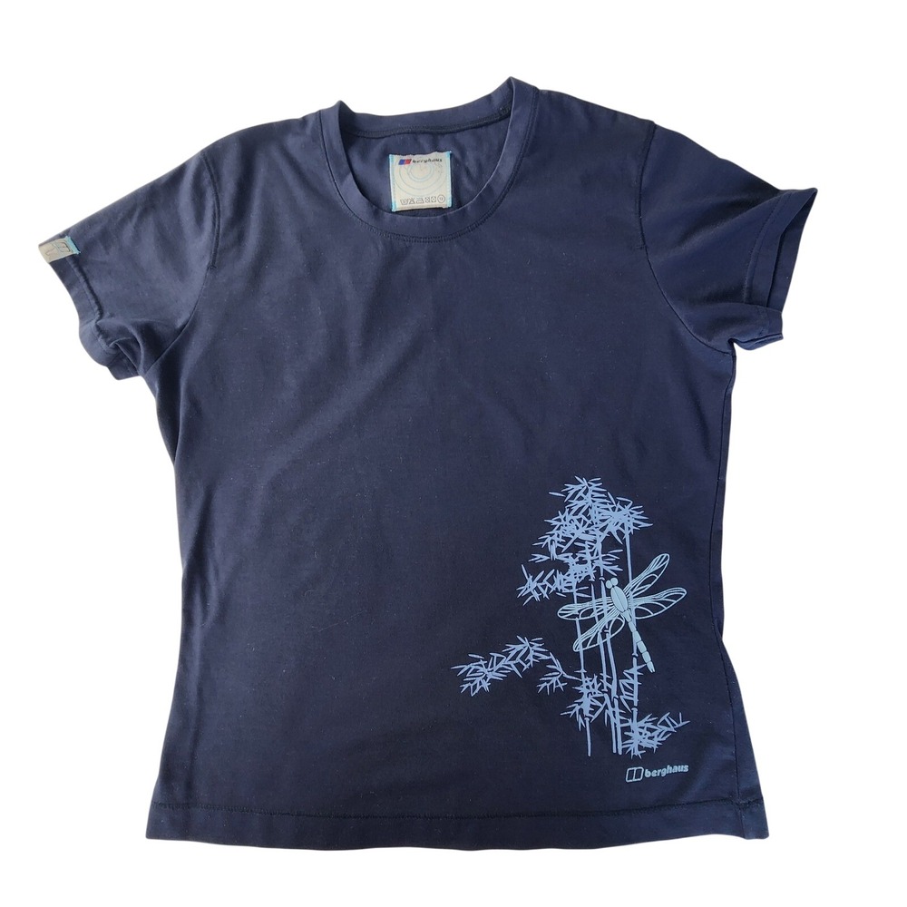 Berghaus Womens US 8 UK 12 Navy Blue Dragonfly Bamboo Graphic T-Shirt Nature EUC